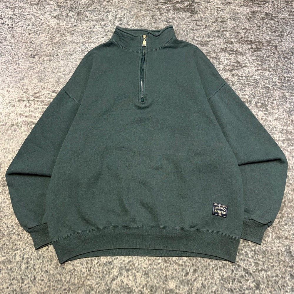 Vintage Russell Athletic Sweatshirt 1/4 Zip XL Earth Tone Green USA Fleece 90s
